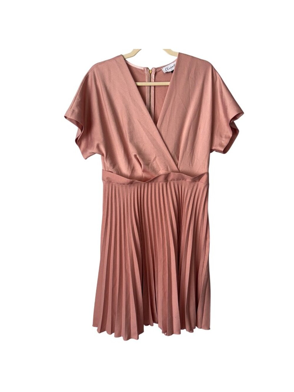 Closet London Womens Pleated Dress US size 10 Blush Pink Short Sleeve Zipper